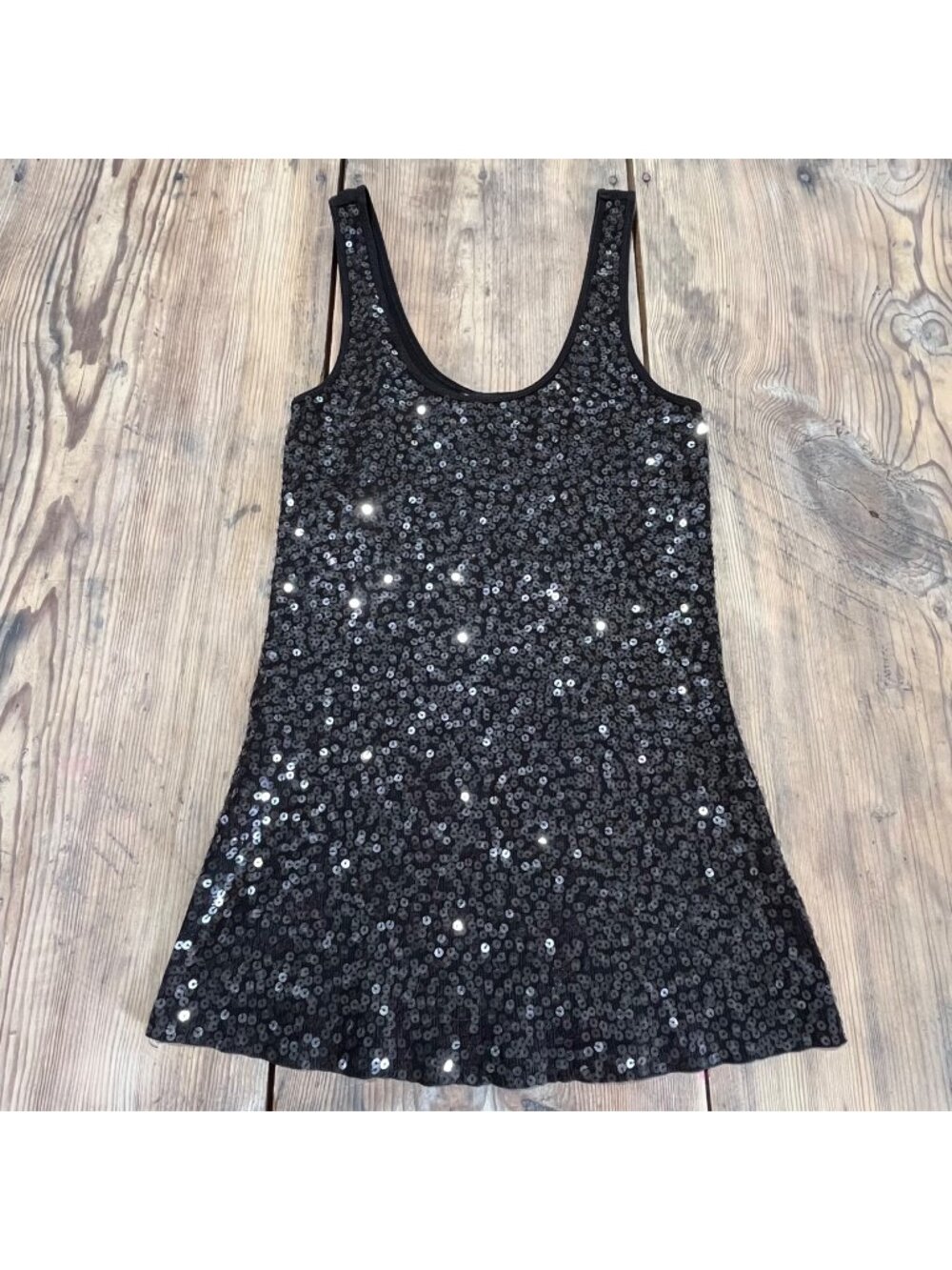 Y2k Express Sequin Tank Top Womens M Black Scoop Neck